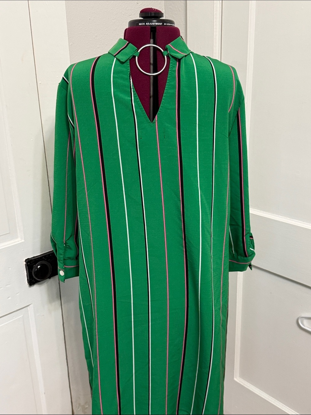 MSK Green Striped Midi Shirt Dress - Picture 3 of 4